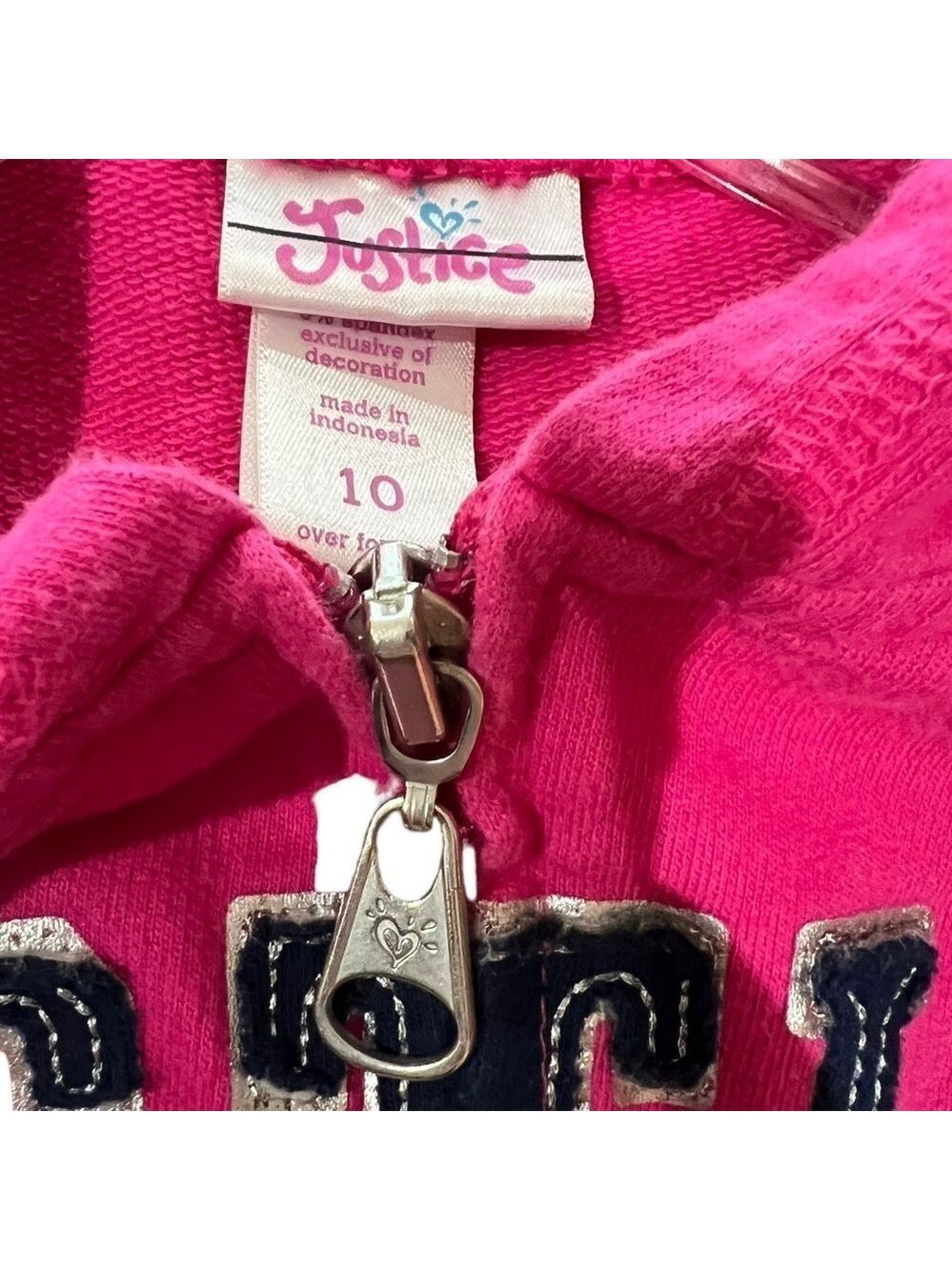 Justice Girls Pink Zipper Hooded Jacket Size 10 - Picture 3 of 3
